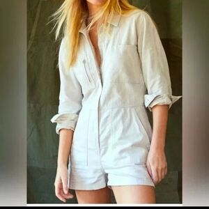 OUTERKNOWN STATION SUIT SHORTALL LINEN BLEND ROMPER - NATURAL NWT Size S